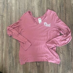 Victoria's Secret PINK Super Soft Begonia Pink Dusty Rose Long Sleeve VNeck